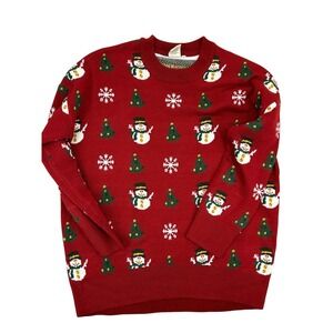 Dari Christmas Sweater Snowman Tree Snowflake Red XL